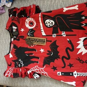 Nooworks Red Halloween Graphic Pullover Top with Black & White Motifs